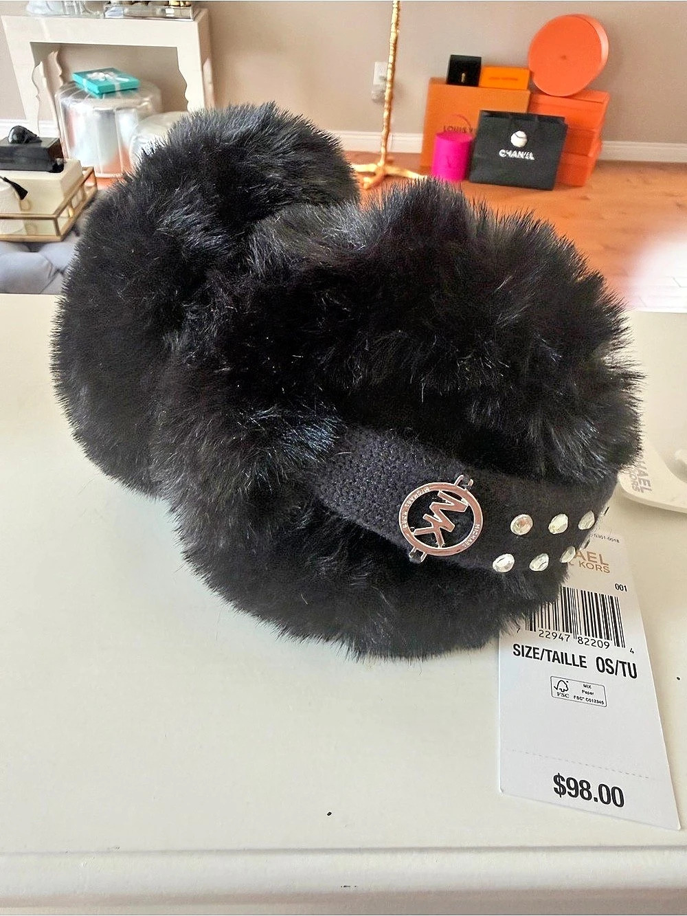 NWT Michael Kors Studded Faux Fur Earmuffs Black